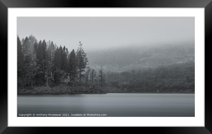 Misty Loch Ard in black and white  Framed Mounted Print by Anthony McGeever