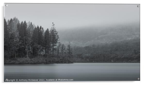 Misty Loch Ard in black and white  Acrylic by Anthony McGeever