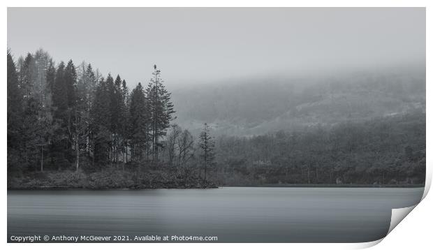 Misty Loch Ard in black and white  Print by Anthony McGeever