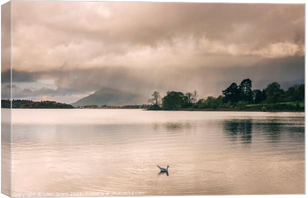 Evening rainclouds and distant rain over Skiddaw and Derwent Wat Canvas Print by Liam Grant