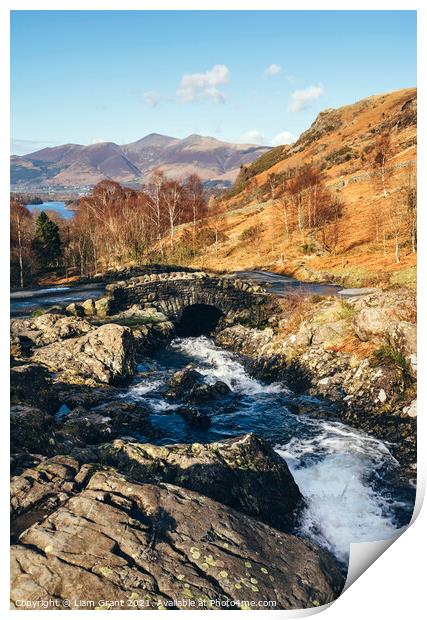 Ashness Bridge with Skiddaw beyond. Print by Liam Grant