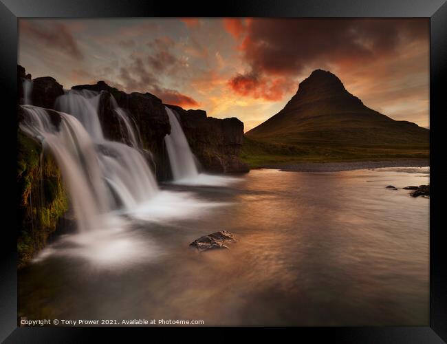 Kirkjufellsfoss waterfall Framed Print by Tony Prower