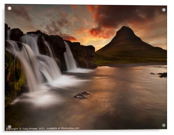Kirkjufellsfoss waterfall Acrylic by Tony Prower