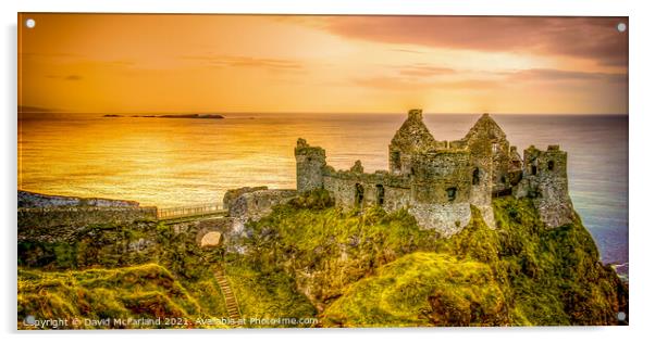 Majestic Dunluce Castle at Sunset Acrylic by David McFarland