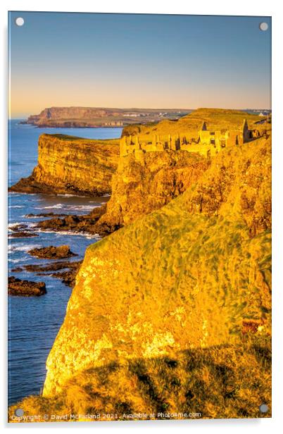 Majestic Dunluce Castle in the Golden Hour Acrylic by David McFarland