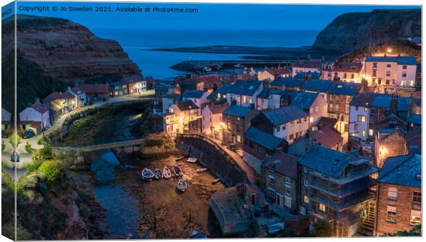 Staithes Harbour at Dusk Canvas Print by Jo Sowden