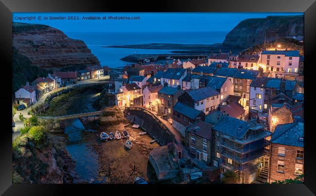 Staithes Harbour at Dusk Framed Print by Jo Sowden