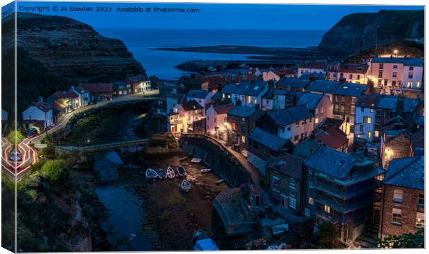 Staithes at night, Yorkshire Canvas Print by Jo Sowden