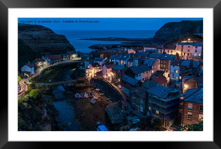 Staithes at night, Yorkshire Framed Mounted Print by Jo Sowden