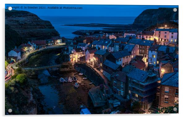Staithes at night, Yorkshire Acrylic by Jo Sowden