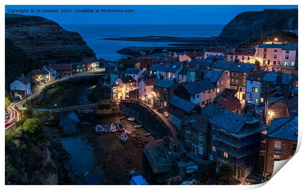 Staithes at night, Yorkshire Print by Jo Sowden