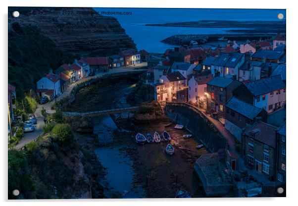 Staithes at Night, North Yorkshire Acrylic by Jo Sowden