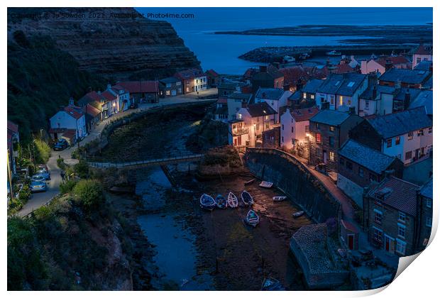 Staithes at Night, North Yorkshire Print by Jo Sowden