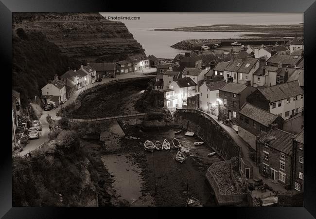 Staithes in Mono Framed Print by Jo Sowden