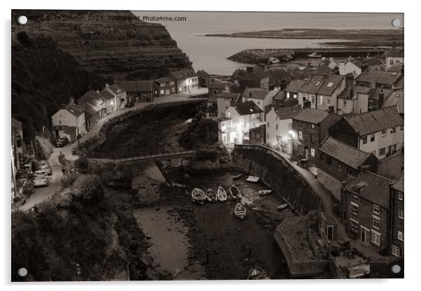 Staithes in Mono Acrylic by Jo Sowden