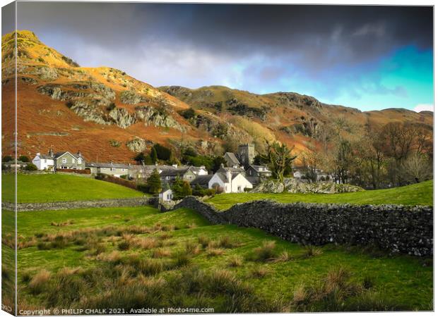 Elterwater village in the Langdale valley 577 Canvas Print by PHILIP CHALK