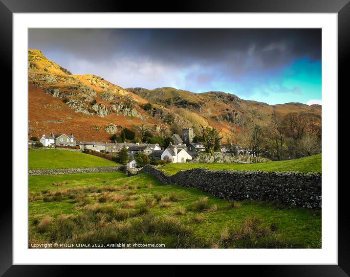 Elterwater village in the Langdale valley 577 Framed Mounted Print by PHILIP CHALK