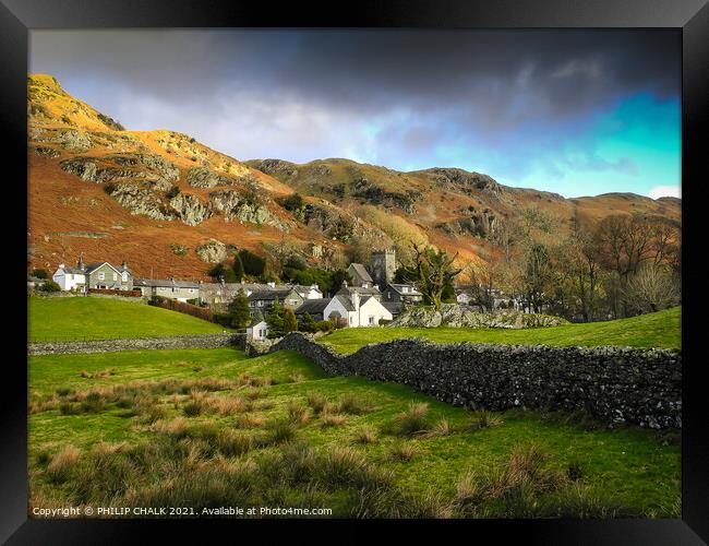 Elterwater village in the Langdale valley 577 Framed Print by PHILIP CHALK