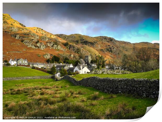 Elterwater village in the Langdale valley 577 Print by PHILIP CHALK
