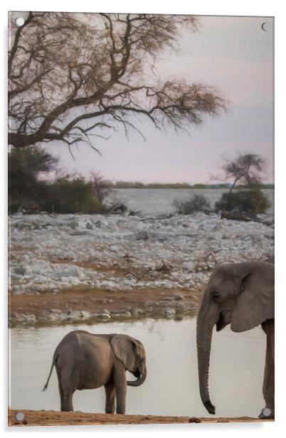 Sharing a Moment at the Waterhole Acrylic by Belinda Greb