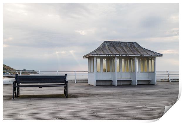 Bench and shelter on Cromer Pier Print by Jason Wells