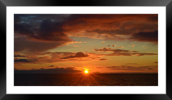 Colourful sky at Prestwick beach sunset over Arran Framed Mounted Print by Allan Durward Photography