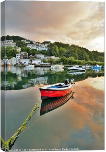 Sunset Reflections On The Looe River. Canvas Print by Neil Mottershead