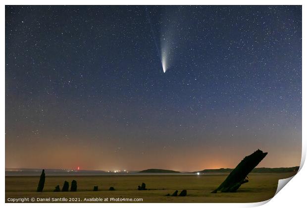 Comet NEOWISE over Rhossili Bay Print by Dan Santillo