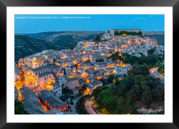 Ragusa lower town at dusk, Sicily Framed Mounted Print by Angus McComiskey