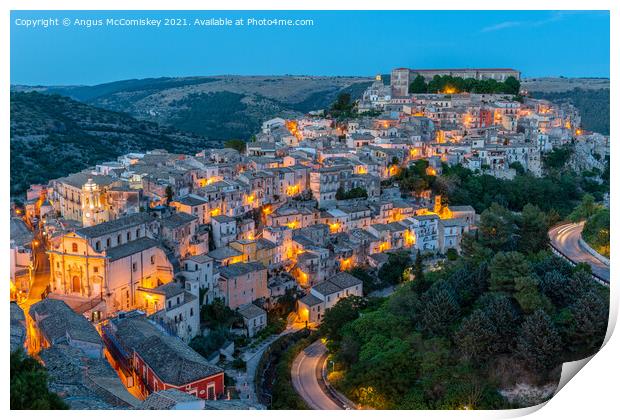 Ragusa lower town at dusk, Sicily Print by Angus McComiskey