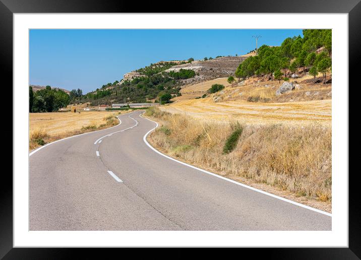 empty road with curves crossing fields of crops Framed Mounted Print by David Galindo