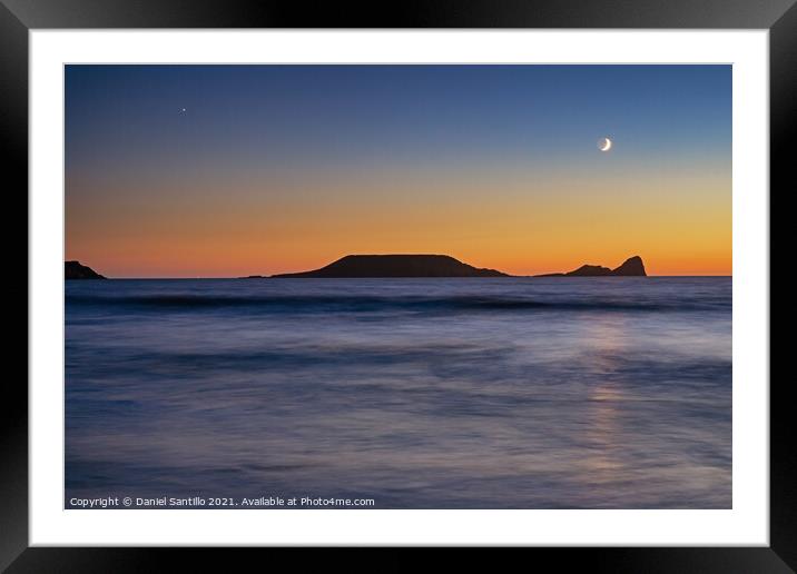The moon at Worms Head Framed Mounted Print by Dan Santillo