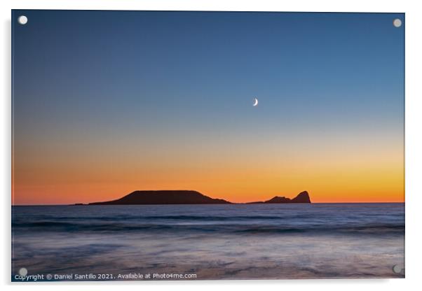 The moon at Worms Head Acrylic by Dan Santillo