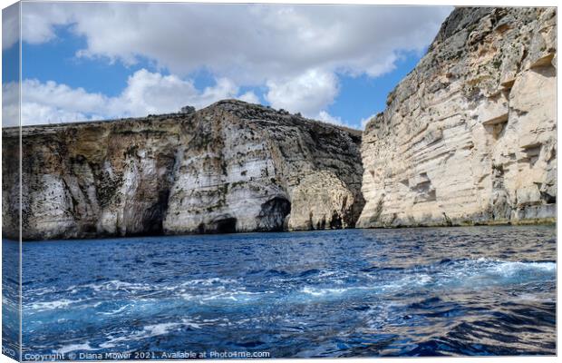 Blue Grotto high cliffs Malta  Canvas Print by Diana Mower