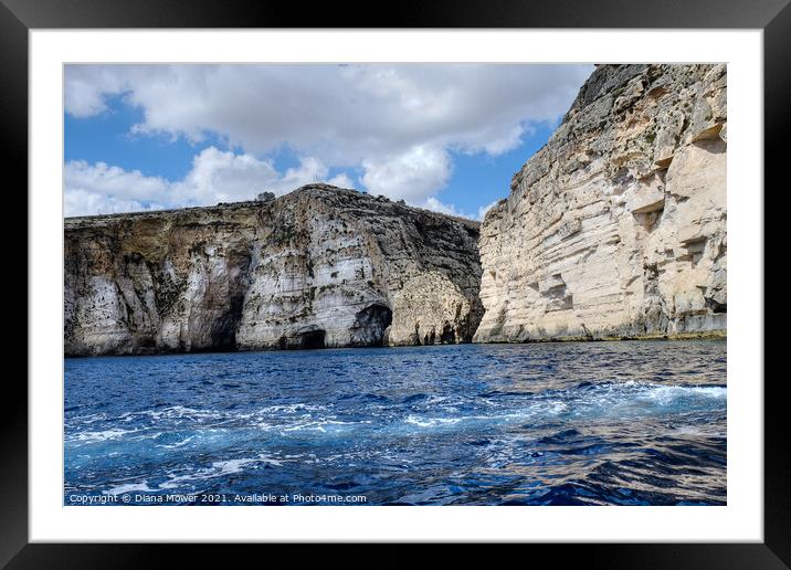 Blue Grotto high cliffs Malta  Framed Mounted Print by Diana Mower