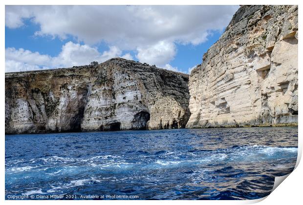 Blue Grotto high cliffs Malta  Print by Diana Mower