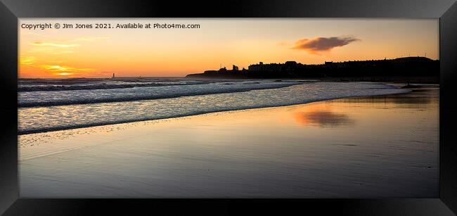 December sunrise on Tynemouth Long Sands - Panorama Framed Print by Jim Jones