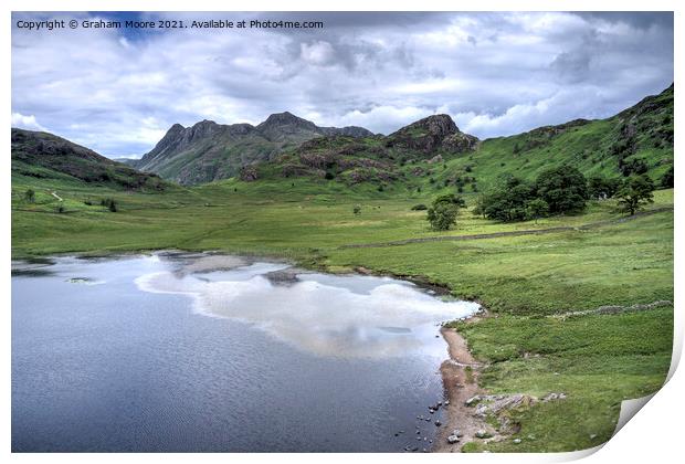 Blea Tarn the Langdale Pikes and Side Pike Print by Graham Moore