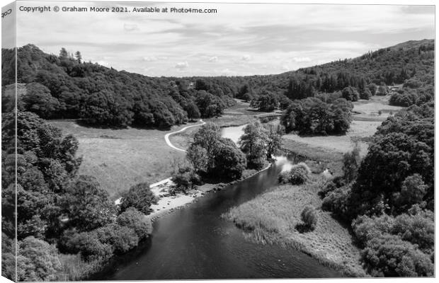 River Brathay at Elterwater monochrome Canvas Print by Graham Moore