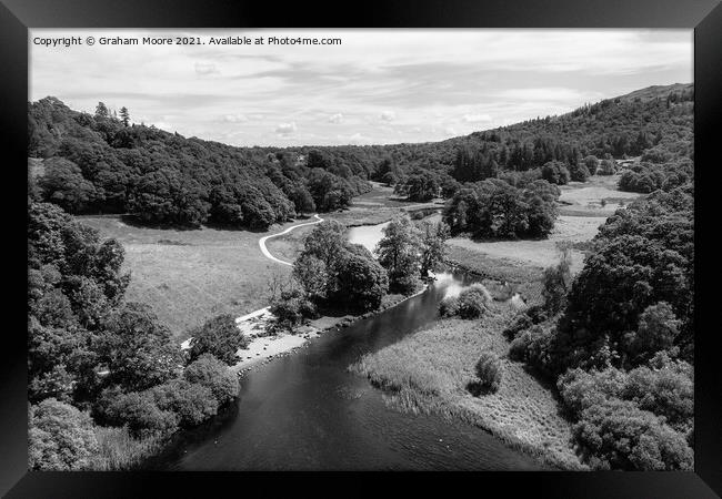 River Brathay at Elterwater monochrome Framed Print by Graham Moore