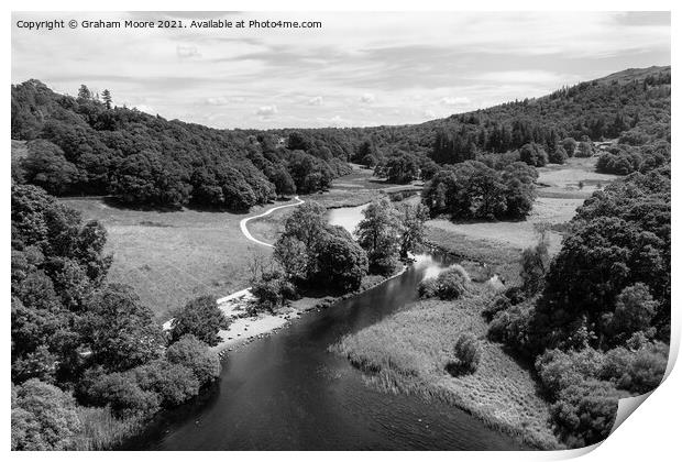River Brathay at Elterwater monochrome Print by Graham Moore