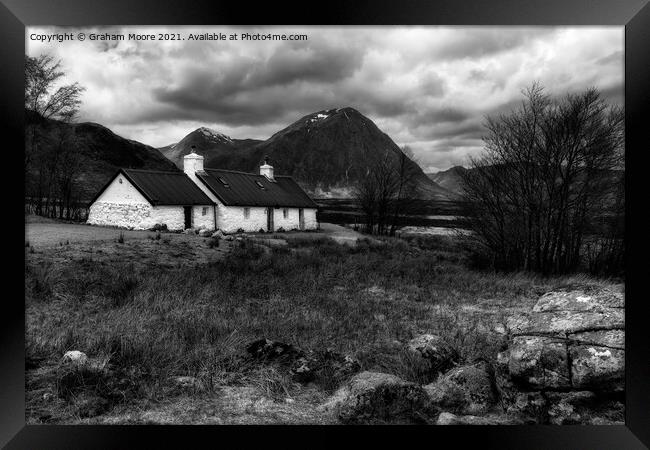 blackrock cottage glencoe monochrome Framed Print by Graham Moore