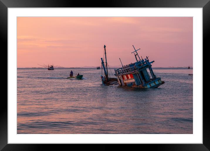 an old ship at the sea  during the sunset time Framed Mounted Print by Wilfried Strang