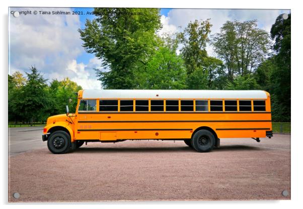 American Yellow School Bus Acrylic by Taina Sohlman