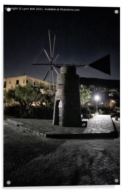 Windmill in Crete Acrylic by Lynn Bolt