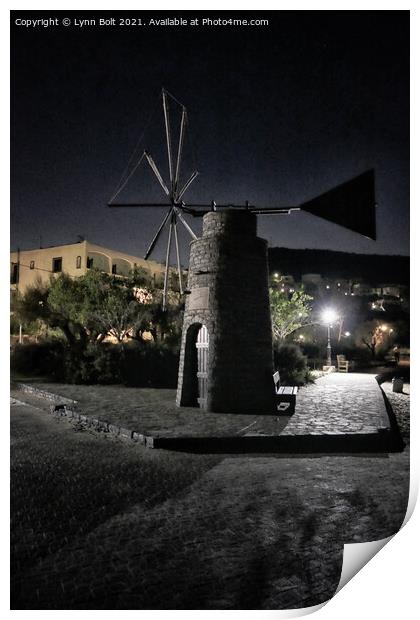 Windmill in Crete Print by Lynn Bolt