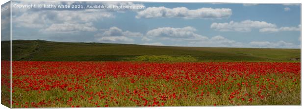 Peaceful Red Poppy Field Canvas Print by kathy white