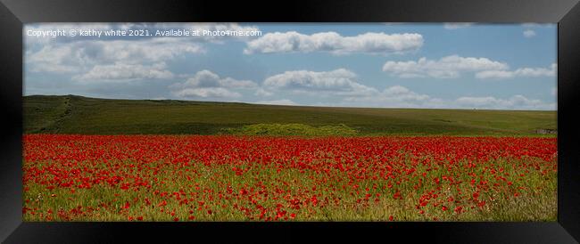 Peaceful Red Poppy Field Framed Print by kathy white
