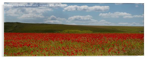 Peaceful Red Poppy Field Acrylic by kathy white