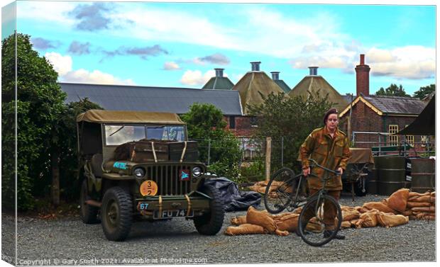A Jeep and Bike from 1940s Used in WW2 Canvas Print by GJS Photography Artist